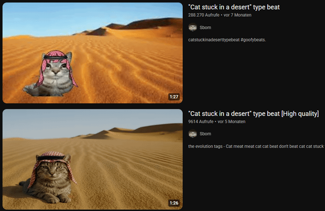 1:27 1:26 "Cat stuck in a desert" type beat 288.270 Aufrufe ⚫ vor 7 Monaten Sbom catstuckinadeserttypebeat #goofybeats. "Cat stuck in a desert" type beat [High quality] 9614 Aufrufe • vor 5 Monaten Sbom the evolution tags - Cat meat meat cat cat beat don't beat cat cat stuck