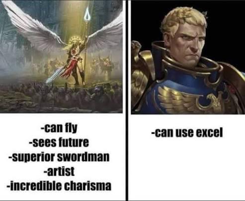 -can fly -sees future -superior swordman -artist -incredible charisma -can use excel