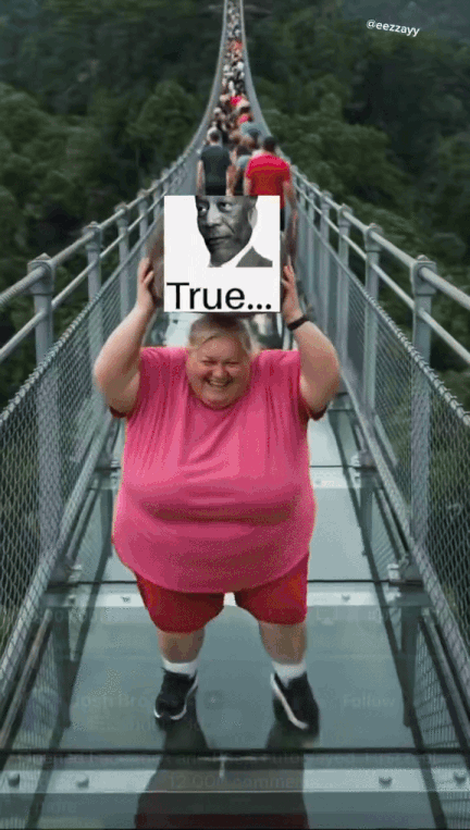 Truth Nuke GIF A "GIF":https://knowyourmeme.com/memes/cultures/gif of the "AI Video":https://knowyourmeme.com/memes/cultures/ai-video of a woman breaking a glass bridge by jumping backward with a big rock, paired with "Truth Nuke":https://knowyourmeme.com/memes/truth-nuke and "Morgan Freeman True":https://knowyourmeme.com/memes/morgan-freeman-true images.