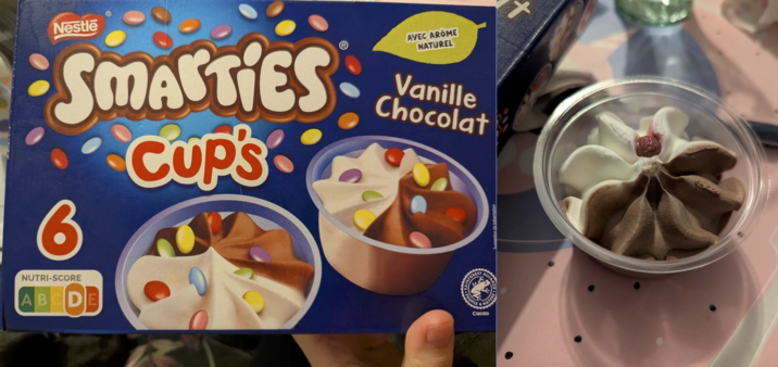 Nestle SMASTIES Cup's 6 AVEC AROME NATUREL Vanille Chocolat Suggestion de présentation NUTRI-SCORE ABCDE CAINFOREST PEOPLE Cacao ALLIAN NATURE X