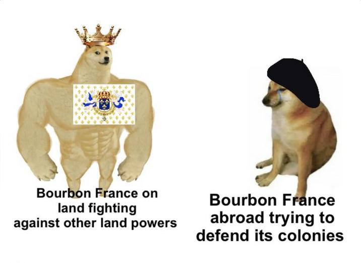 Las Bourbon France on land fighting against other land powers Bourbon France abroad trying to defend its colonies
