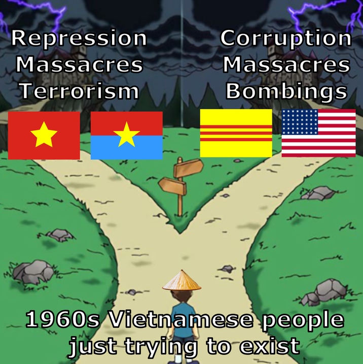 Repression Massacres Terrorism Corruption Massacres Bombings E M 1960s Vietnamese people just trying to exist