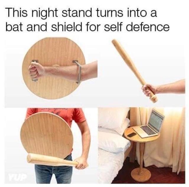 This night stand turns into a bat and shield for self defence YUP