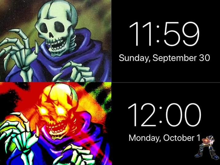 11:59 Sunday, September 30 12:00 Monday, October 1