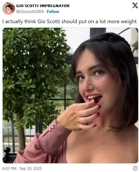 GIO SCOTTI IMPREGNATOR @Gioscotti 2006. Follow X I actually think Gio Scotti should put on a lot more weight 6:02 PM - Sep 20, 2025