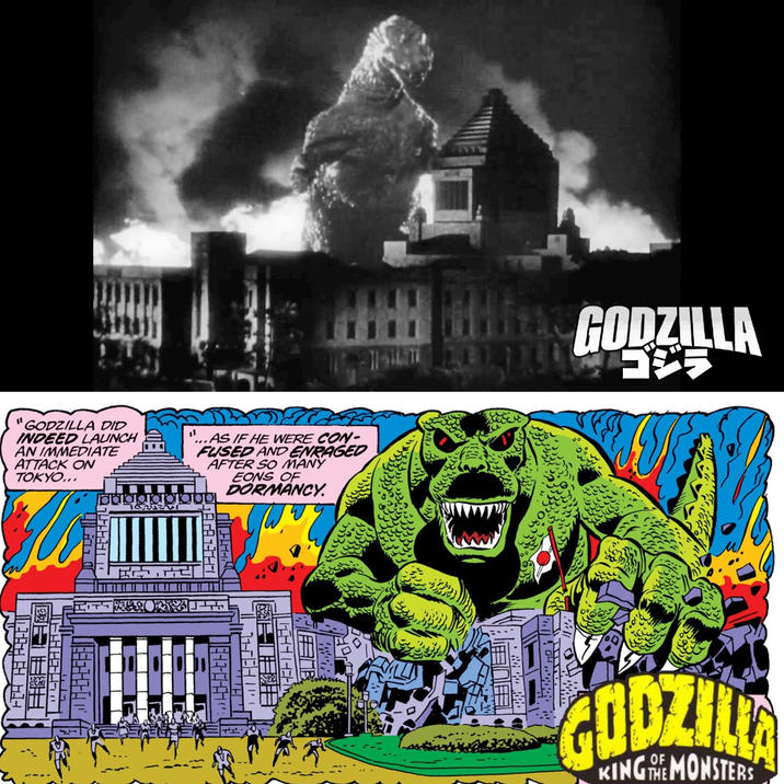 畫 ་ GODZILLA DID INDEED LAUNCH AN IMMEDIATE ATTACK ON TOKYO... "... AS IF HE WERE CON- FUSED AND ENRAGED AFTER SO MANY baaaaaaa སལ་ལ་ EONS OF DORMANCY. THERL H A&A HO FEA REFE HA TH B GODZILLA ゴジラ GODZIL KING THE MONSTERS