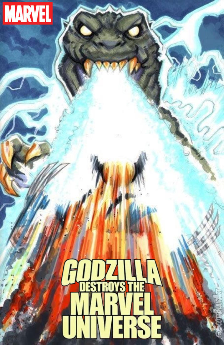 MARVEL GODZILLA DESTROYS THE MARVEL UNIVERSE SCOTTBLAURART