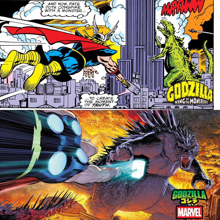 AND NOW, FATE DOTH CONSPIRE WITH A MONSTER... BAA A goge ... TO CREATE THE MOMENT OF TRUTH. GODZIL KING THE MONSTERS ཝིk - T Whine Gras... 8+ GODZILLA ゴジラ VS MARVEL