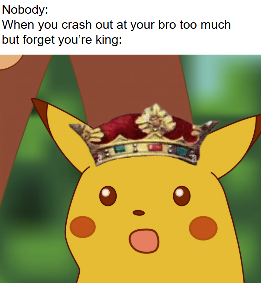 Nobody: When you crash out at your bro too much but forget you're king: