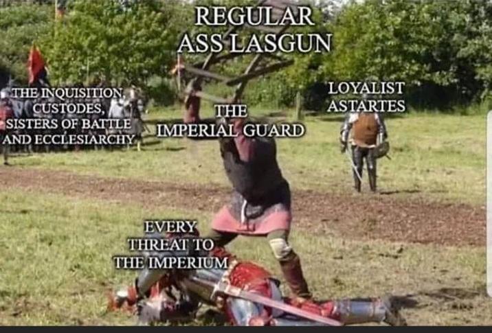 REGULAR ASS LASGUN THE INQUISITION, CUSTODES, SISTERS OF BATTLE AND ECCLESIARCHY THE IMPERIAL GUARD EVERY THREAT TO THE IMPERIUM LOYALIST ASTARTES