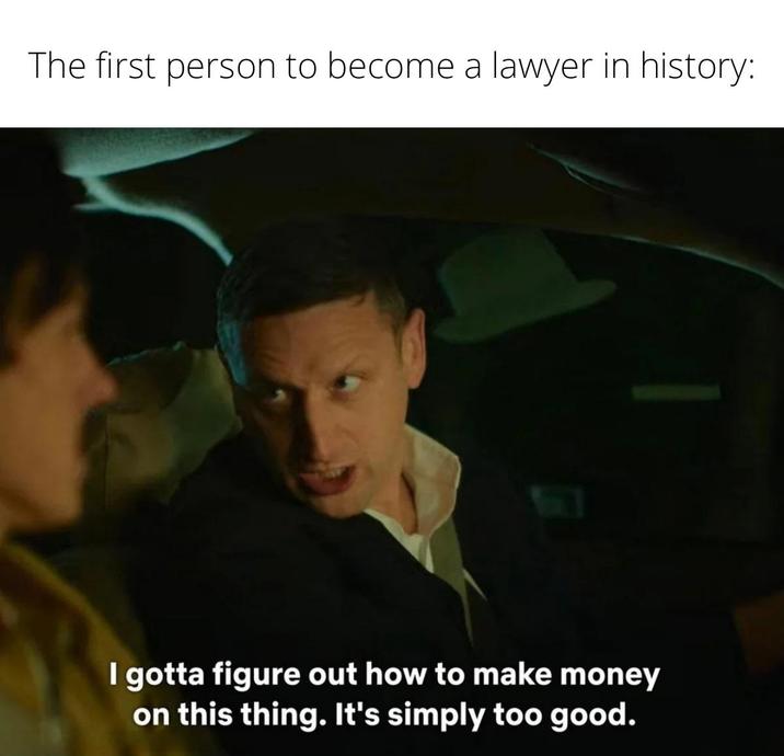 The first person to become a lawyer in history: I gotta figure out how to make money on this thing. It's simply too good.