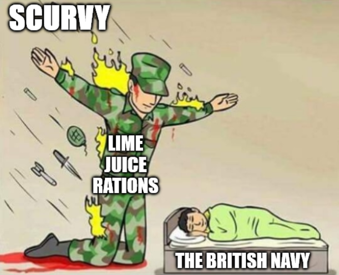 SCURVY B LIME JUICE RATIONS THE BRITISH NAVY