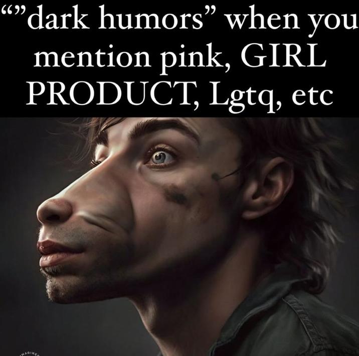 ""dark humors” when you mention pink, GIRL PRODUCT, Lgtq, etc AGINE