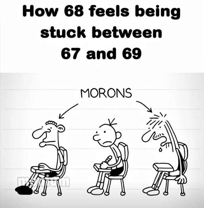 How 68 feels being stuck between 67 and 69 MORONS
