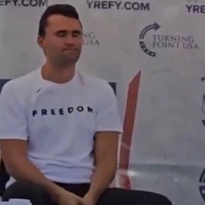 A "tweet":https://knowyourmeme.com/memes/sites/twitter-x using the image of "Charlie Kirk":https://knowyourmeme.com/memes/people/charlie-kirk with his eyes closed moments before he "was shot and killed at Utah Valley University":https://knowyourmeme.com/memes/events/charlie-kirk-shooting-at-utah-valley-university in September 2025. The image became a controversial "reaction image":https://knowyourmeme.com/memes/reaction-images on "Twitter / X":https://knowyourmeme.com/memes/sites/twitter-x in the following weeks.