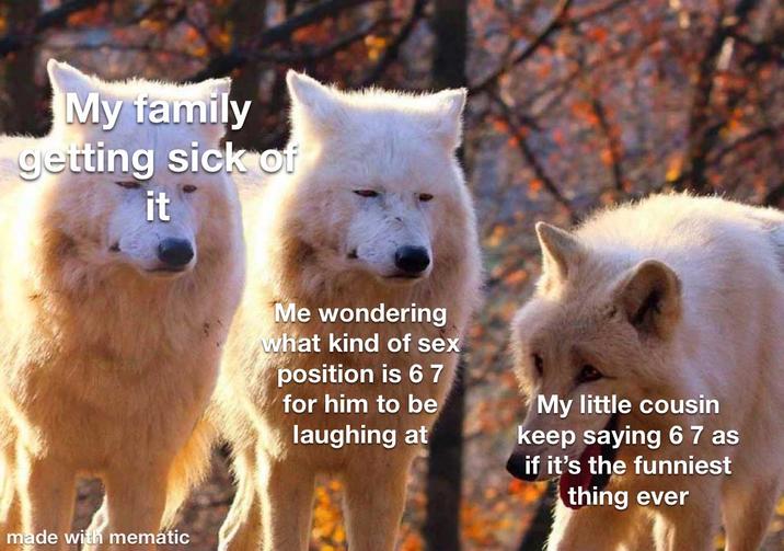 My family getting sick of it made with mematic Me wondering what kind of sex position is 67 for him to be laughing at My little cousin keep saying 67 as if it's the funniest thing ever