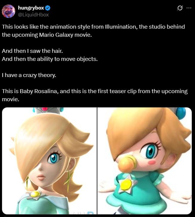 It's Baby Rosalina A post theorizing about the "Close To You" animation. The theory is that it's baby Rosalina.
