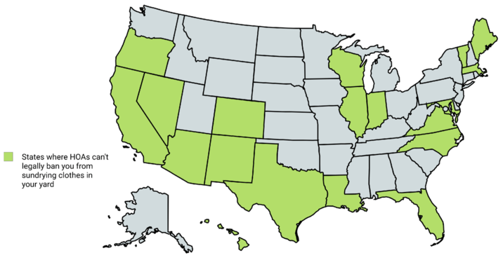 States where HOAs can't legally ban you from sundrying clothes in your yard