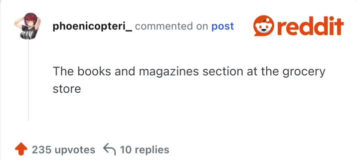 The books and magazines section at the grocery store