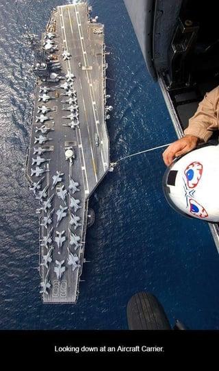 Looking down at an Aircraft Carrier.