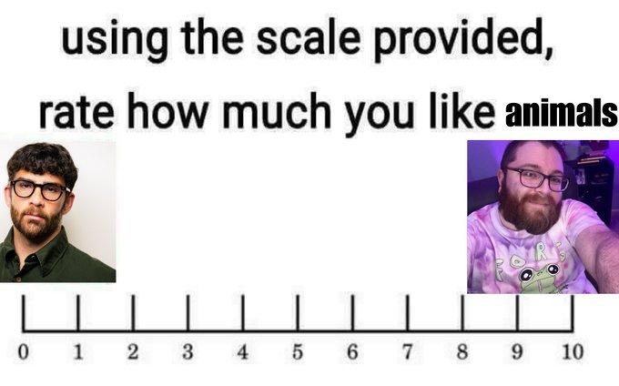 using the scale provided, rate how much you like animals 0 1 2 3 4 5 6 789 10