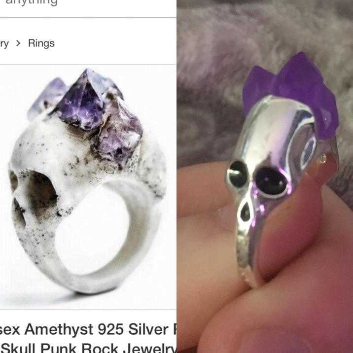 ry > Rings Amethyst 925 Silver Skull Punk Rock Jewelry