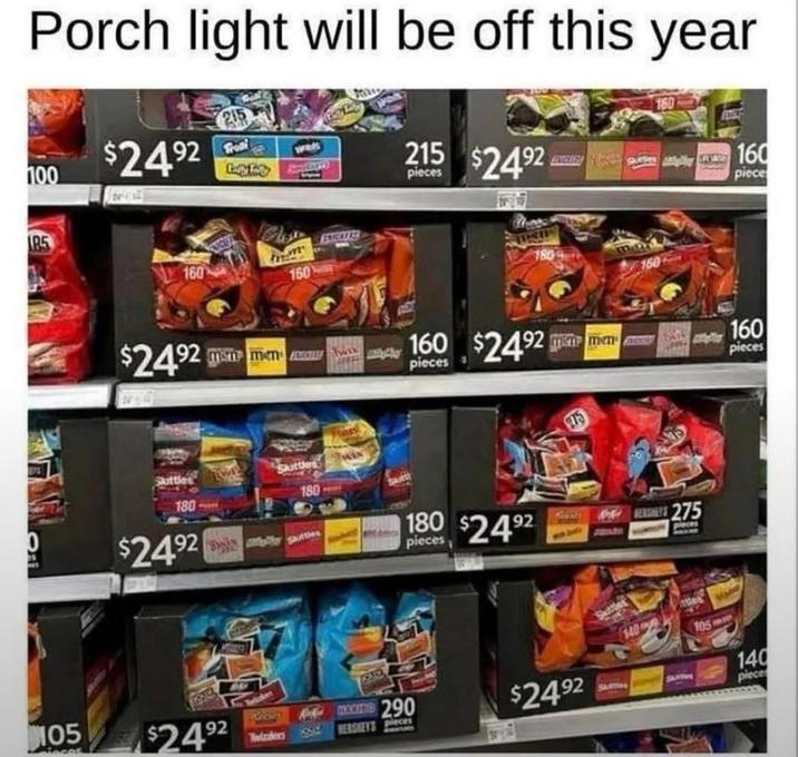 Porch light will be off this year $24.92 92 100 Lyk pieces 215 $2492 HON HM160 piece 185 160 $2492 150 Skuttles 180- $2492 Skittles wis 180 180 160 160 $2492 pieces 180 $2492 pieces 275 pieces 105 Maces $2492 Intraders 1980 Kwame 290 $2492 SAURTINS HERSHEY'S pieces 160 pieces 140 P4 SARTES 105 140 piece
