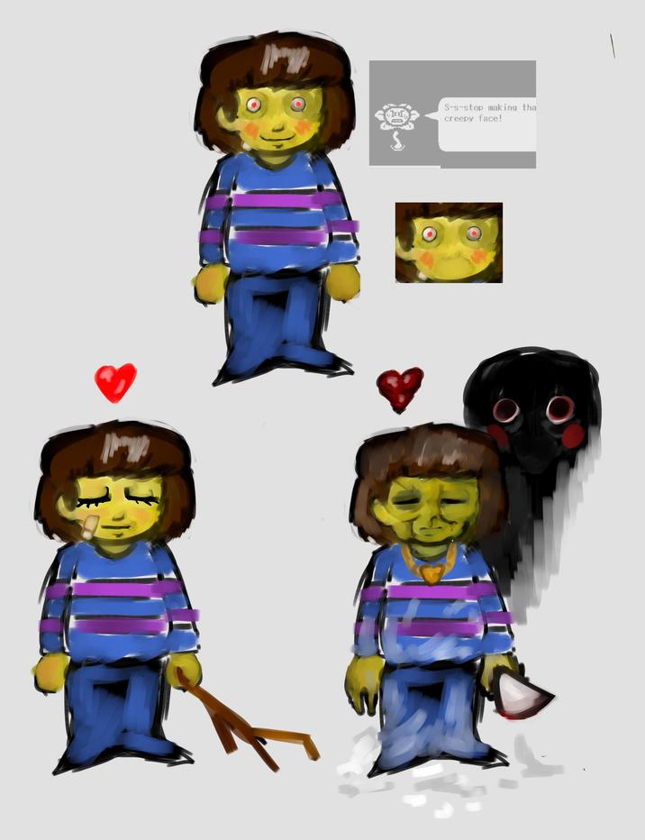 X user @JayTheEff posted fan art inspired by a fan theory that Frisk appeared less human as they progressed through a "genocide run" of the video game _Undertale_.