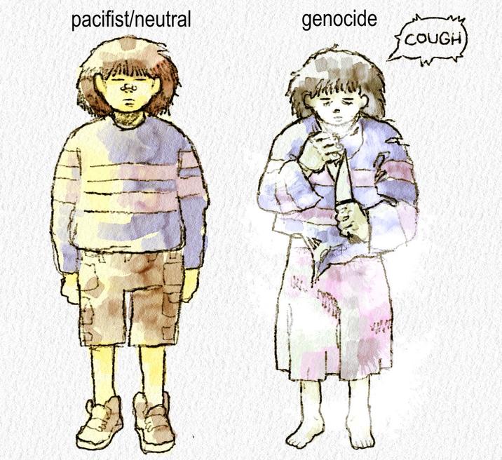X user @euclicide posted fan art of "geno Frisk" or "creepy Frisk," inspired by a fan theory that Frisk appeared less human as they progressed through a "genocide run" of the video game _Undertale_.
