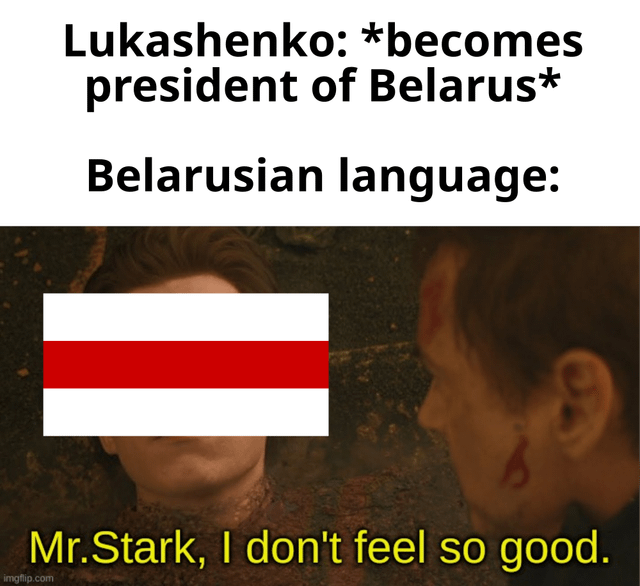 Lukashenko: *becomes president of Belarus* Belarusian language: Mr.Stark, I don't feel so good. imgflip.com