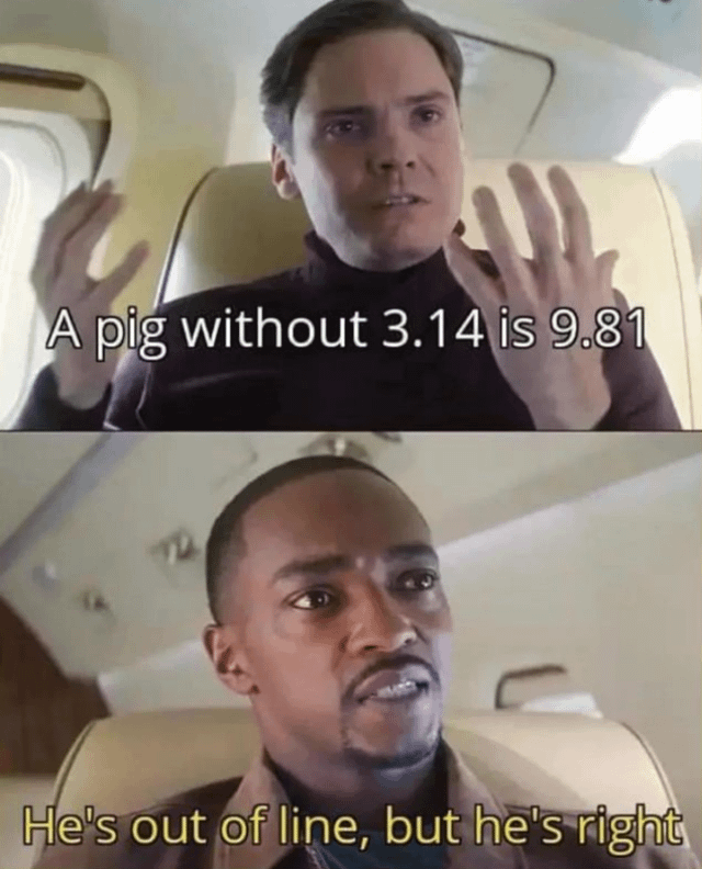 A pig without 3.14 is 9.81 He's out of line, but he's right