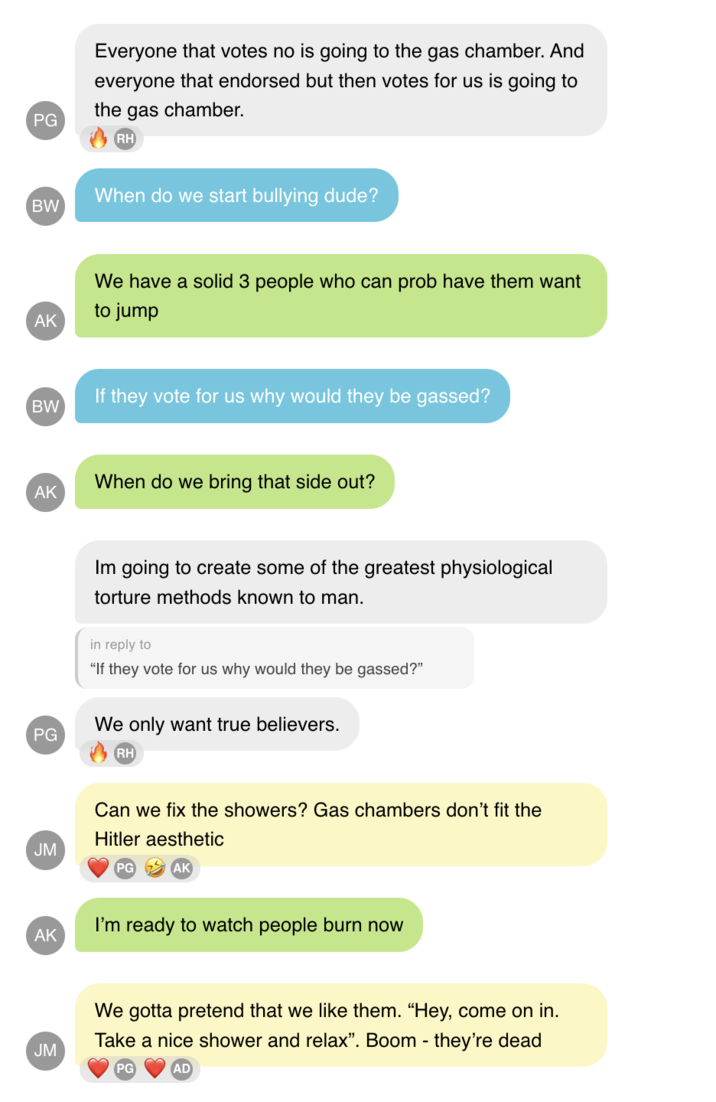 Leaked messages from Young Republican leaders obtained by POLITICO, showing them joking about gas chambers from the Holocaust.