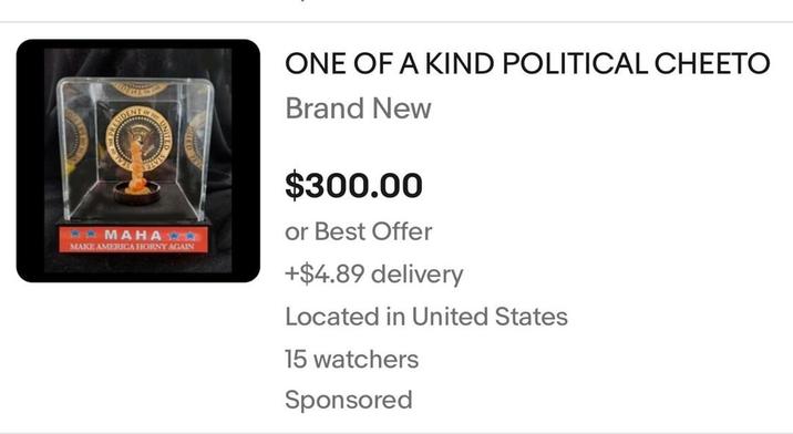 DENT of FIVIS AMAHA MAKE AMERICA HORNY AGAIN ONE OF A KIND POLITICAL CHEETO Brand New $300.00 or Best Offer +$4.89 delivery Located in United States 15 watchers Sponsored