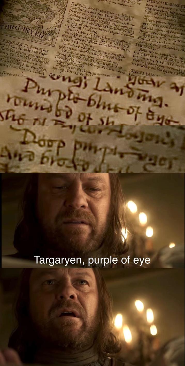TARGARYEN Diso m of in-known DHERO, Jerome of his name: King of the Andals and the Fire Men, Lore Protector of the Seven Kingdoms, born co Aegon TARGARYEL, chefouch of his name and DHERY CARGARYEN In the 159ch year afcoregon's Lanomy ar Kings Landing. Purple blue of eye suver of hat round be of shoulder. Wed to DIYRIAD she of ouse injonch year at Sunspear Crowned kling in his twenty fifth year upon the Beach of my father Facher co four jour, chon names heing BELOR FIERY). PAGAL and HEAR and ous daughter, he was bring HELDOR Died my fofcioch CARGARYEN, forth of his ing of the Andals and the Sore Procector of Cheforen Born To VIJERY CARGAR wood of his name, and IRGIRYEN m the 135h sony Landing at King's DAT Spring of 20 orde Songs HEMOD BLACKFYT bom a bastard con chefouch of his hom DAEDH CARGARYE year after Aegon's Lo Dorp piper And broad shoulder. FACTER, to fom Rhon DAEMON. 12 wpon my Peache Year After logous L Wer to a posjant w nameshing En half brocher, DYROL Roje up in rebellion his name, and died in h sixch your from wounds In back on Redgra REGON BLAC born Landing. Purple blue of By round be of shyon's DL άσ Doop purple ger And brodo se Targaryen, purple of eye