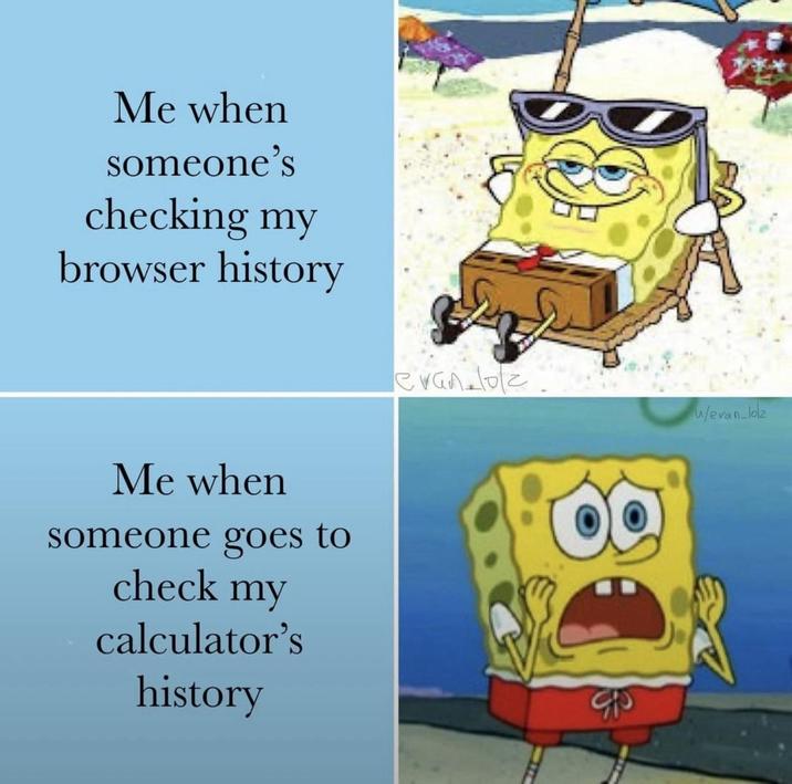 Me when someone's checking my browser history Me when someone goes to check my calculator's history evan lole w/evan-lolz