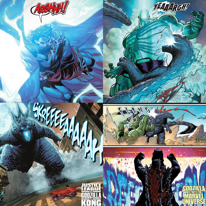 ARCHAM! NG YEAAARGH! JUSTICE LEAGUE IVS. GODZILLA KONG GODZILLA DESTROYS THE MARVEL UNIVERSE