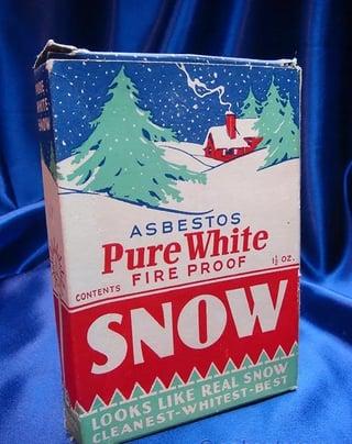 ASBESTOS Pure White CONTENTS FIRE PROOF joz. SNOW ΑΑΑΑΑΑΑΑΑΑΑΑ LOOKS LIKE REAL SNOW CLEANEST-WHITEST-BEST