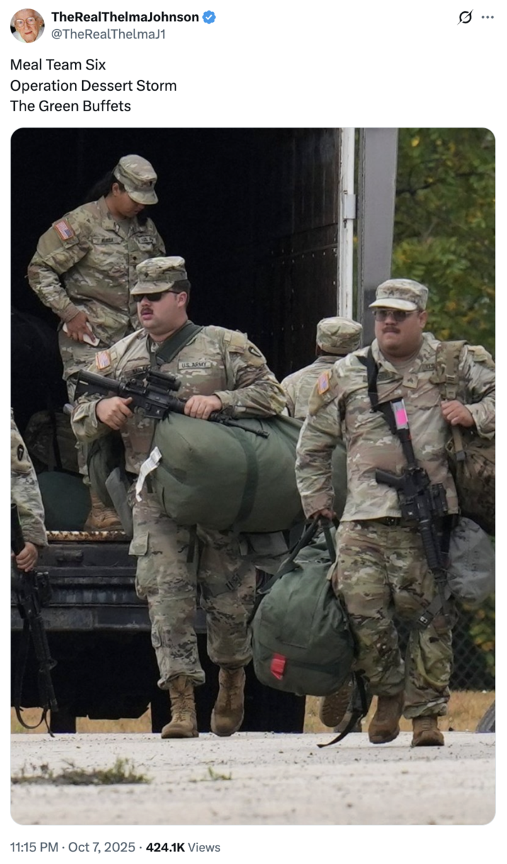 A "tweet":https://knowyourmeme.com/memes/sites/twitter-x about "Meal Team 6" trending on "Twitter / X":https://knowyourmeme.com/memes/sites/twitter-x in 2025.