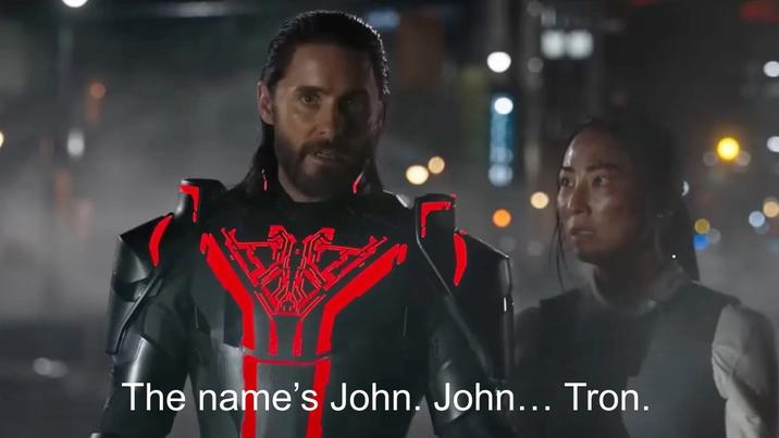 October 15th, 2025 tweet by @Nyazsche X user @Nyazsche posted a meme about Jared Leto's character in _Tron: Ares_ calling himself "John Tron," a reference to the controversial YouTuber "JonTron":https://knowyourmeme.com/memes/people/jontron--2.