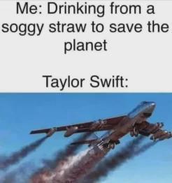 Me: Drinking from a soggy straw to save the planet Taylor Swift: