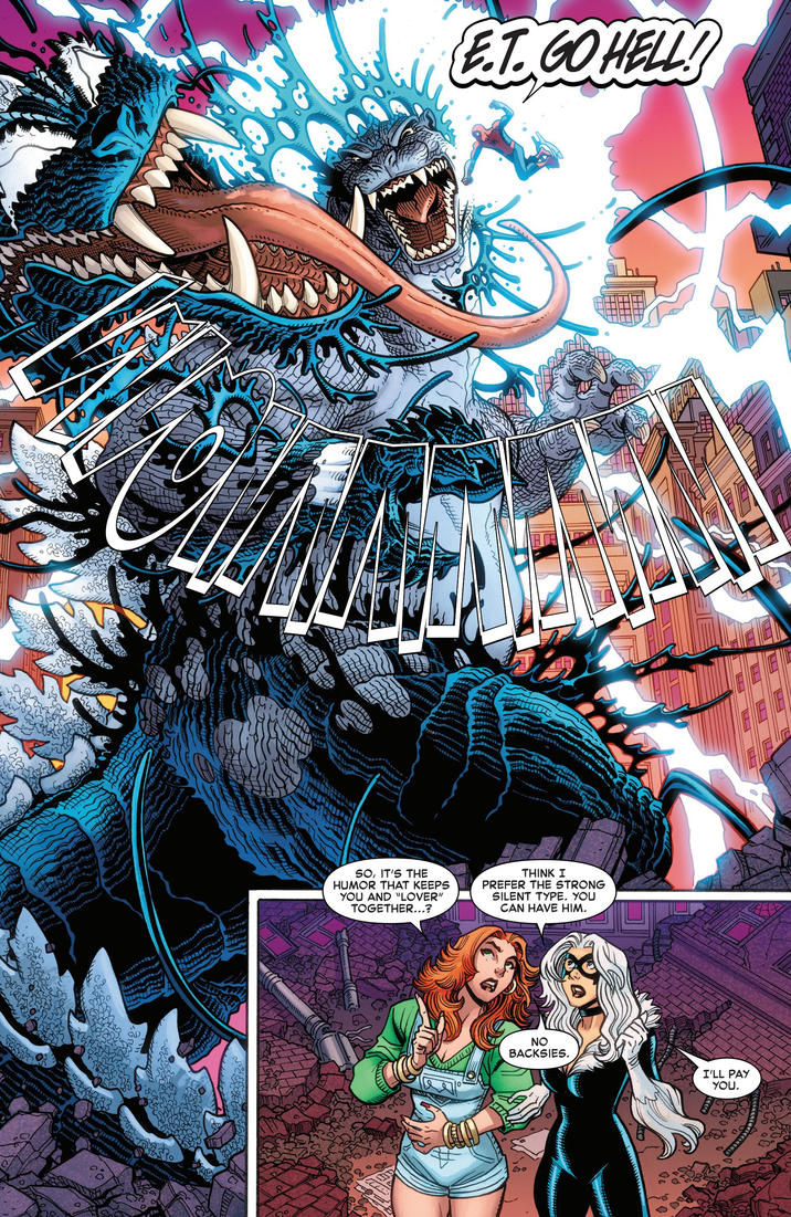 ET.GO HELL! SO, IT'S THE HUMOR THAT KEEPS YOU AND "LOVER" TOGETHER...? THINK I PREFER THE STRONG SILENT TYPE. YOU CAN HAVE HIM. ΝΟ BACKSIES. I'LL PAY YOU.