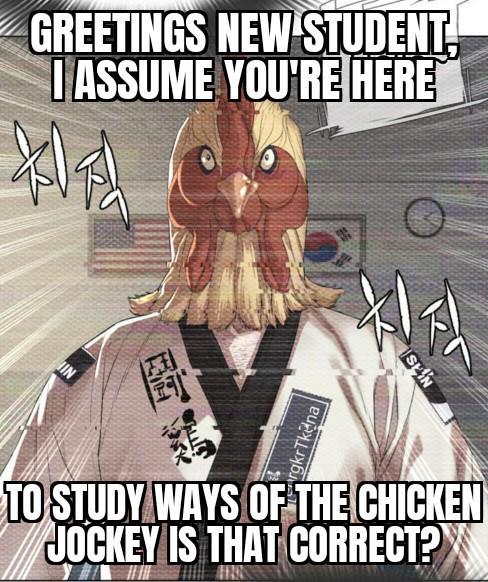 GREETINGS NEW STUDENT, I ASSUME YOU'RE HERE IN rgkrTkena SIN TO STUDY WAYS OF THE CHICKEN JOCKEY IS THAT CORRECT?