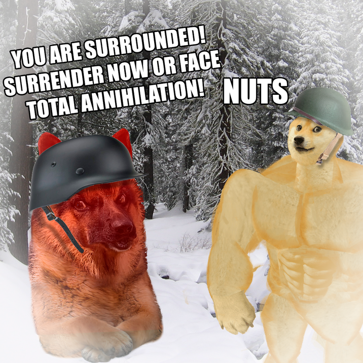 YOU ARE SURROUNDED! SURRENDER NOW OR FACE TOTAL ANNIHILATION! NUTS