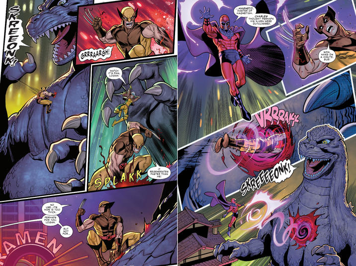 comm 1000 NO USE...ITS HIDE IS TOO THICK. PERHAPS FOR YOU LOGAN. AMEN BUT NOT FOR... GRRRAARGH! WATCH LOGAN! IT'S PAW, SPLAKK IT REGENERATES FASTER THAN ME! ...MAGNETO, MASTER OF MAGNETISM. CHARLES THOUGHT PERHAPS HIS X-MEN WERE OUTCLASSED. BRAK SHREEEEONKI www NOW, HANG ON A MINUTE, BUB!