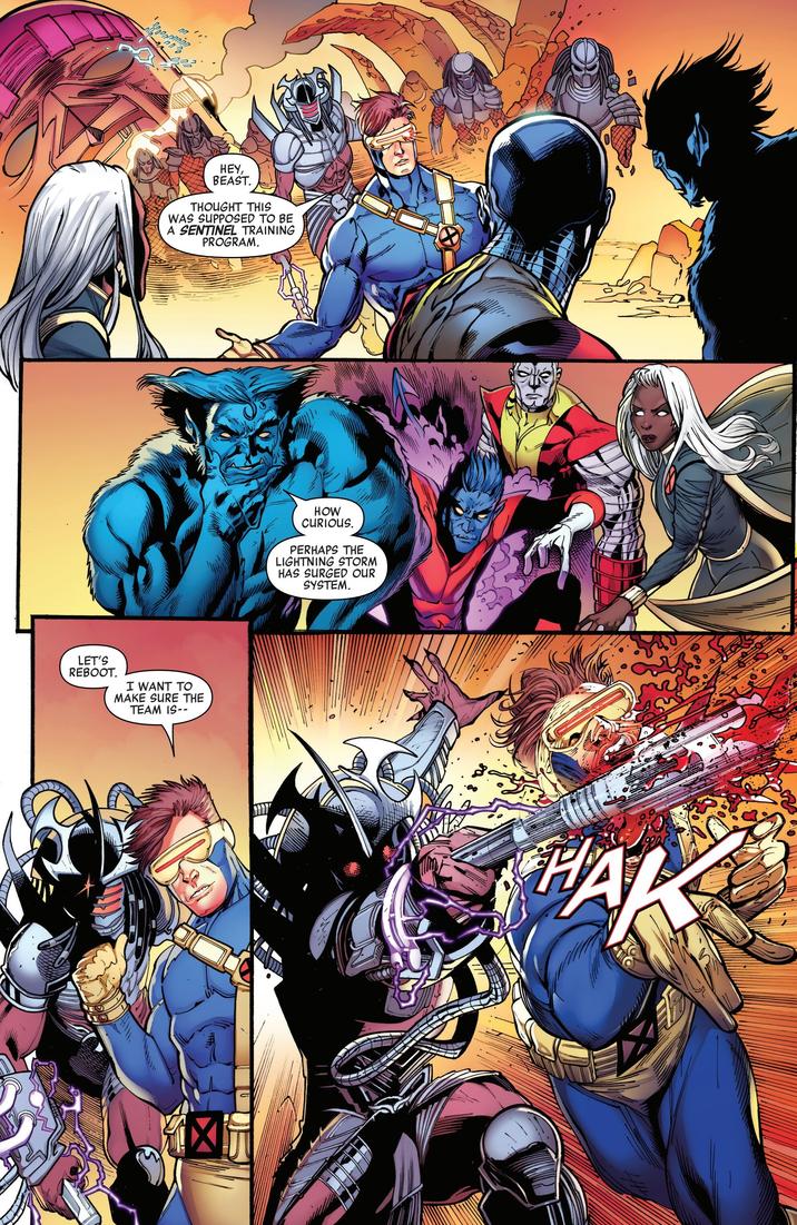 LET'S nn HEY, BEAST. THOUGHT THIS WAS SUPPOSED TO BE A SENTINEL TRAINING PROGRAM. REBOOT. I WANT TO MAKE SURE THE TEAM IS-- ☑ HOW CURIOUS. PERHAPS THE LIGHTNING STORM HAS SURGED OUR SYSTEM. HA