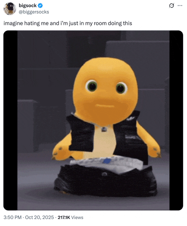 imagine hating me and i’m just in my room doing this A "tweet":https://knowyourmeme.com/memes/sites/twitter-x using the reaction "GIF":https://knowyourmeme.com/memes/cultures/gif of "Nailong":https://knowyourmeme.com/memes/nailong doing a "dwerk":https://knowyourmeme.com/memes/dwerking dance.
