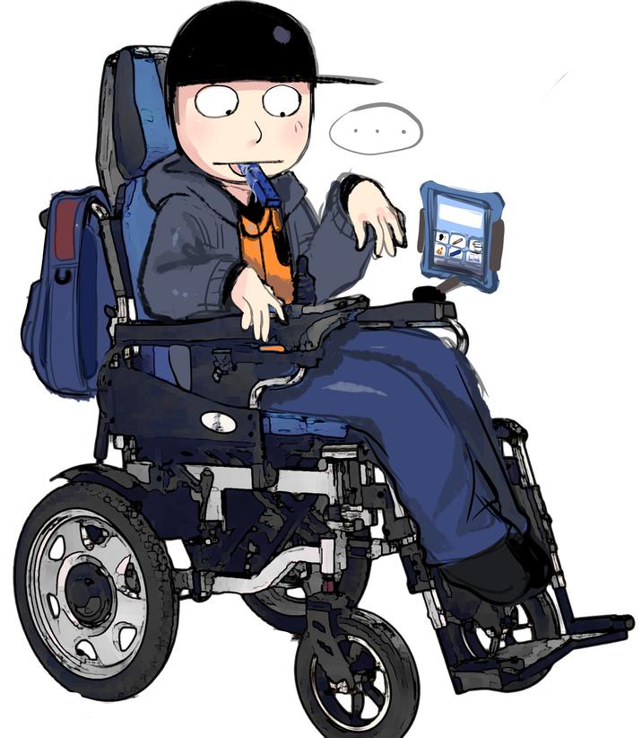 "Fan art":https://knowyourmeme.com/memes/cultures/fan-art of a disabled Kevin Spencer in an electric wheelchair, seemingly with cerebral palsy.