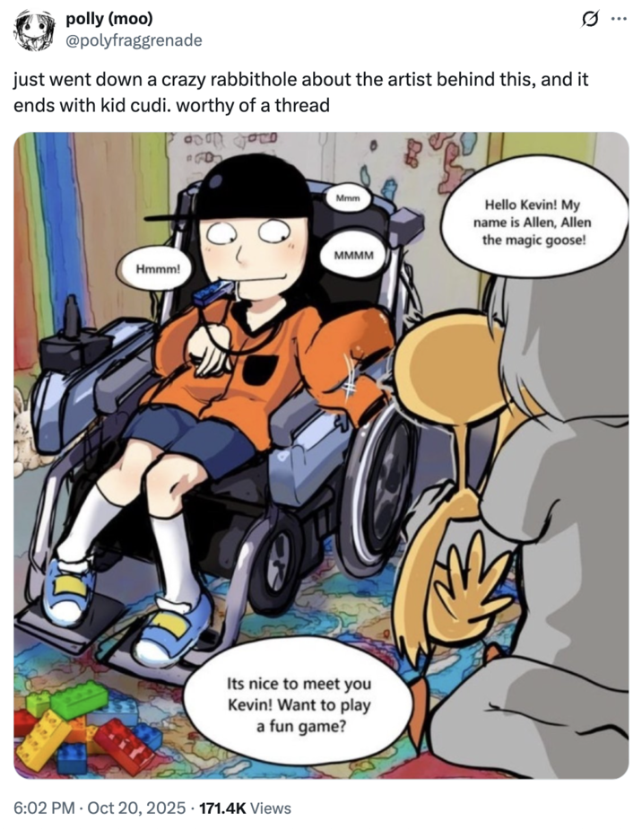 just went down a crazy rabbithole about the artist behind this, and it ends with kid cudi. worthy of a thread
