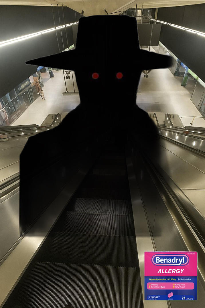 October 19th, 2025 tweet by @PresidentToguro X user @PresidentToguro posted an image of the "Hatman":https://knowyourmeme.com/memes/the-hatman, an urban legend / specter that supposedly appears when someone takes too much Benadryl.