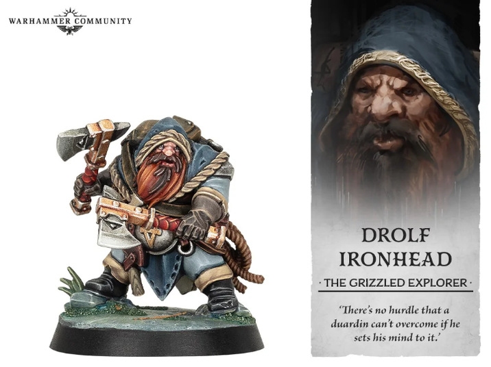 WARHAMMER COMMUNITY DROLF IRONHEAD THE GRIZZLED EXPLORER "There's no hurdle that a duardin can't overcome if he sets his mind to it.'